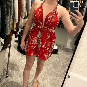 Red floral romper